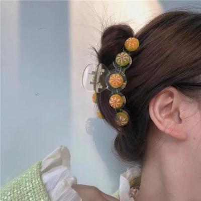 China Hair Accessories Factory Wholesale New Design Tangerinr Plastic Claw Clips Cost Effective Hair Accessories Cute Hair Claw Clip For Women for sale