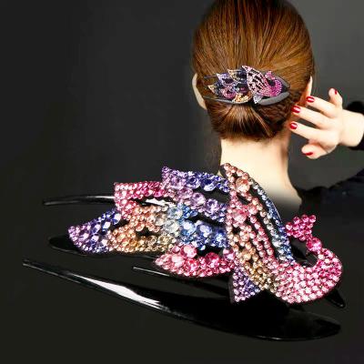 China Wholesale Hair Accessories Factory Madame Hair Comb Chinese Style Phoenix Feather Hair Accessories Love Colorful Diamonds And Plastics Paint for sale