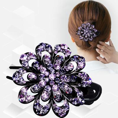 China Updo 2022 NEW Hairpin Three Tooth Hair Clip Duck Beak Clip Headdress Large Elegant Rhinestone Flower Curling Hair Clip Female for sale