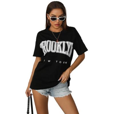 China Casual Women's 70% Polyester 30% Cotton Letters Round Neck Sports T Shirt Popular Loose Short Sleeve T-Shirt for sale