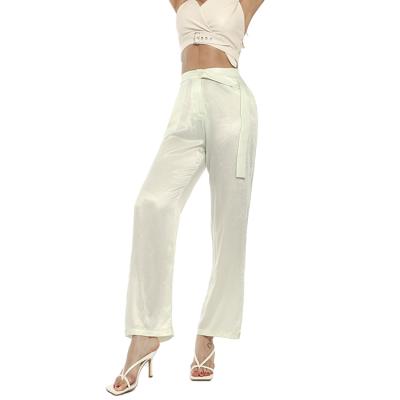 China New Light Weight Fashion Anti-Wrinkle Solid Color Silky Polyester Fabric Slim Fit Women's Pants 100% for sale