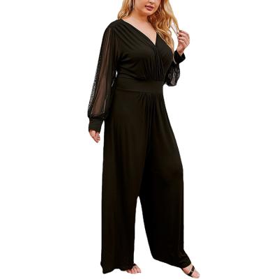 China Long Sleeeve Receive Waist Loose Jumpsuit 100% Polyester V-Neck Overalls Autumn Women's Long Sleeve for sale