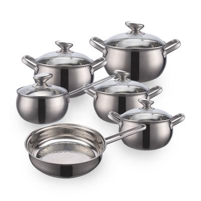 China Custom Pots And Pans Pots Set Kitchen 12pcs Cooking Pots 3 Layer Bottom Ollas Stainless Steel Cookware Set for sale