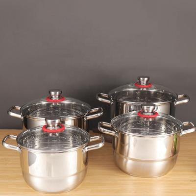 China Multi-function Silver Kitchen Cookware Cooking Pot Set Stainless Steel Soup & Stock Pots Sets With Stainless Steel Handle for sale