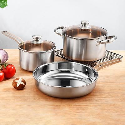 China Multi-function Kitchen Cookware Cooking Pot Set Stainless Steel Cookware Sets With Thick Stainless Steel Handle for sale