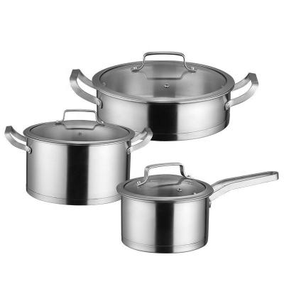 China Factory Price Silver Kitchen Sauce Pot Soup Pot Fry Pan Cooking Pot Set Cookware Sets With Glass Lid for sale