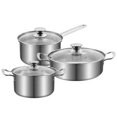 China Good Quality 3 Pcs Cookware Pot Silver Cooking Pot Set Stainless Steel Pots And Pans Set Cookware Sets for sale