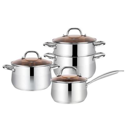 China Wholesale 18/8 Stainless Steel Cooking Soup Pot Set Kitchen Ware Double Bottom Induction Pan & Pot Set Cookware Set for sale