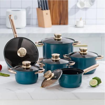 China Color Cookware Non Stick Cookware Sets 12pcs Stainless Steel Cooking Pot Set for sale