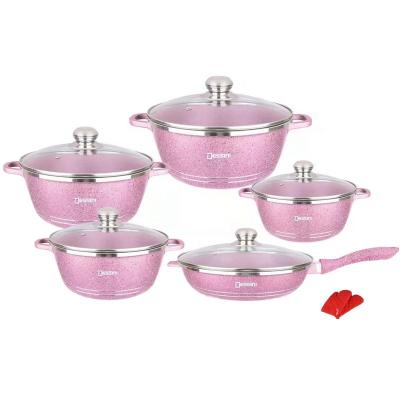 China Cheap Cast 12 PCS Medical Stone Cooking Pot Set Dessini Non Stick Cookware Set Ollas Aluminum Induction Cookware Sets for sale