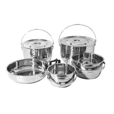 China High Quality 9 Pieces Stainless Steel Outdoor Tableware Set Camping Cooking Pot Sets Outdoor Cookware Sets for sale