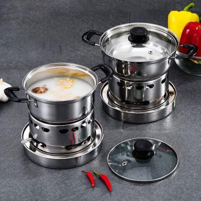 China Hot Selling Household Stainless Steel Ramen Soup Pot Portable Cooking Pot Spirit Cooker Alcohol Stove Small Hot Pot for sale