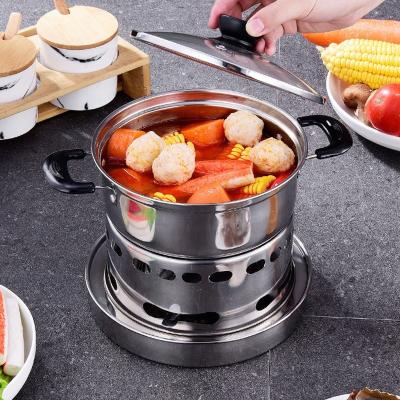 China Fashion Simple Stainless Steel Hot Pot Kitchen Hotel Single Portable Alcohol Stove Self Service Hot Pot Set for sale