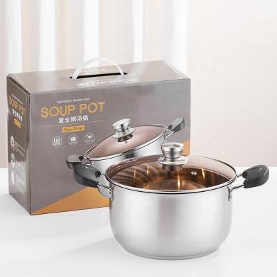 China Wholesale Top Seller Double Bottom Induction Stew Pot Shabu Pot Stainless Steel Cooking Stock Soup Pot for sale