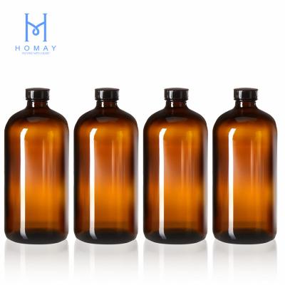 China Homay Amber Clear Beverage Packing 32oz 1000ml Boston Glass Round Bottles For Drinks for sale