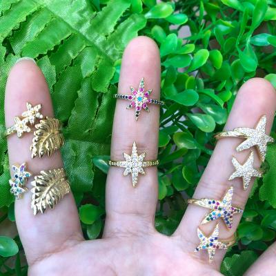 China Latest Trendy Fashion Heart Stars Gold Plated Multi Color Zircon Rings For Women Jewelry Party Gift for sale