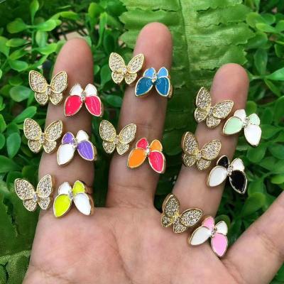 China TRENDY Hot Selling Custom Fashion Jewelry Rings Small Gold Plated Multicolor Butterfly Two Rings For Girl for sale