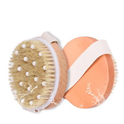 China EXFOLIATE Private Label Wooden Handle Natural Bristle With Massage Nodes Cellulite Exfoliating Dry Skin Body Brush Bath Brush for sale