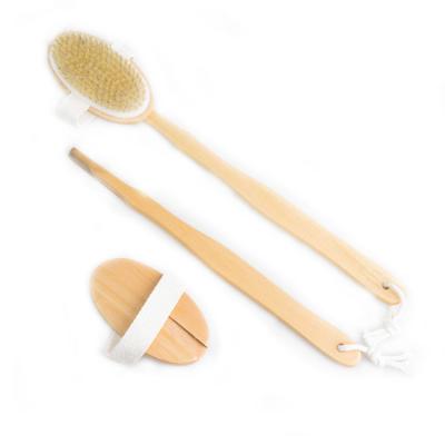 China EXFOLIATE natural long wooden handle boar bristles with detachable brush head shower bath brushes for sale