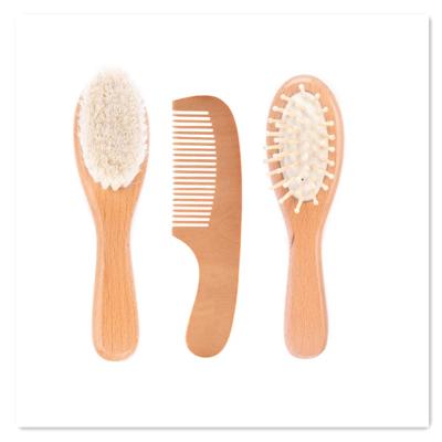 China All natural 3 in 1 wooden handle with soft goat hair stiffens baby playbrush for sale