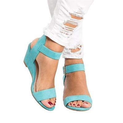 China Factory Supply Direct Fashion Trend Ladies Wedge Walkable Sandals Blue Women's High Heel Sandals for sale