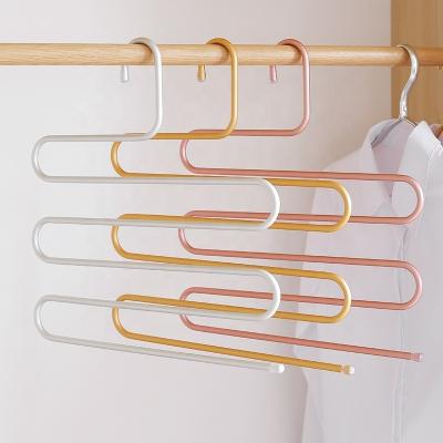 China Durable Magic Aluminum S Shape 5 Layer Multi Pants Trouser Scarf Hangers for sale