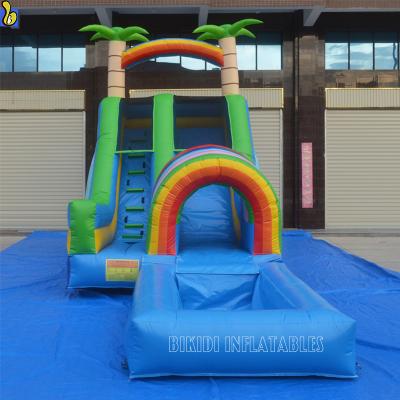 China New Design High Strength Inflatable Palm Water Slide Summer Beach Inflatable Slide With Pool for sale