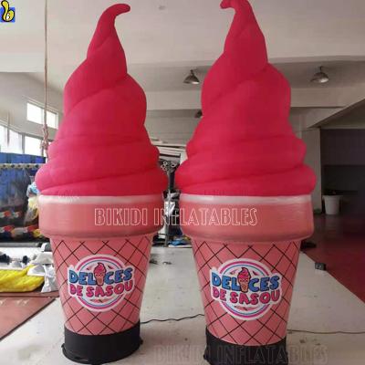 China Oxford Outdoor Realistic Inflatable LED Cloth Lighting Ice Cream Ground Balloon For Promotion for sale