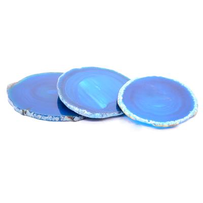 China Wholesale Natural Slab Polished Healing Crystal Blue Agate Slice Coaster from Europe Agate Stone for sale