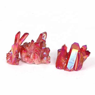 China Wholesale Europe High Quality Natural Ore Healing Quartz Crystal Home Ornaments Red Electroplate Crystal Cluster for sale