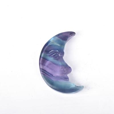 China Europe Crystal Fluorite Moon Carving Rainbow Wholesale Natural Crystal Carving Home Decoration Birthday Present zu verkaufen