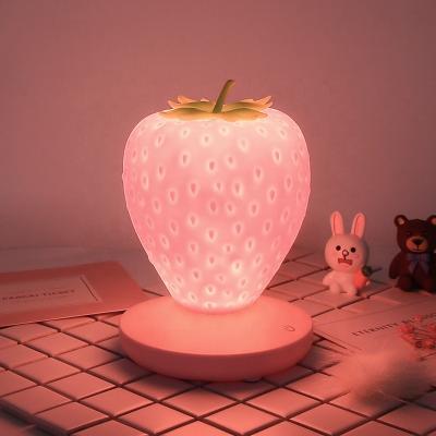 China Eye Protection Modern Creative Touch LED Night Light Silicone Strawberry USB Bedside Table Light Fill Lamp for sale