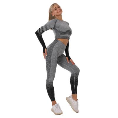 China Breathable Custom High Quality Fitness Suit Logo Gym Ladies Sport Wear Long Sleeve Workout Clothes Colorful Yoga Set For Women 2 Pieces for sale