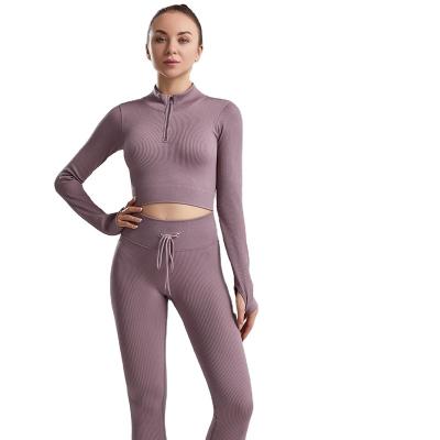 China Yoga Seamless Set Logo Ladies Sport Clothes Ladies Fitness Gym Suit High Waisted Active Two Piece Women Custom Made Breathable Sportswear for sale