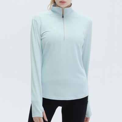 China Custom Breathable Logo Ladies Gym Workout Wear Breathable Sport Tops Fashion Women's Half-Zip Fitness Yoga Long Sleeves for sale