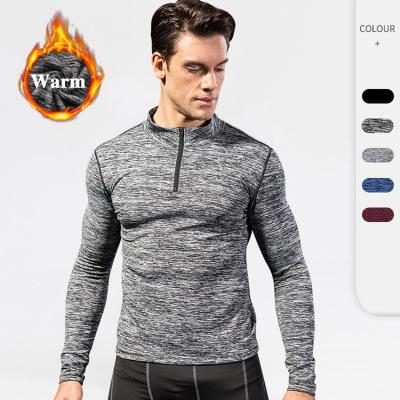 China Breathable Plus Velor Men's Sport Long Sleeve T-Shirt Outdoor Quick Dry Jogging Tops Keep Warm Gym Sportswear Wholesale for sale