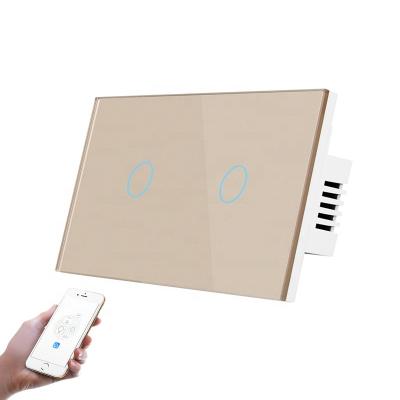 China US Standard 2 Band WiFi Lamp Switch Tuya App Voice Control Smart Smart Touch Switch Crystal Panel Tempered Glass Panel Crystal for sale