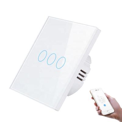 China Wifi+RF Remote+EU/UK Tuya App 3 Band 1 Way Touch Switch Crystal Glass Panel Smart Wifi Standard Touch Control Lamp Switch for sale