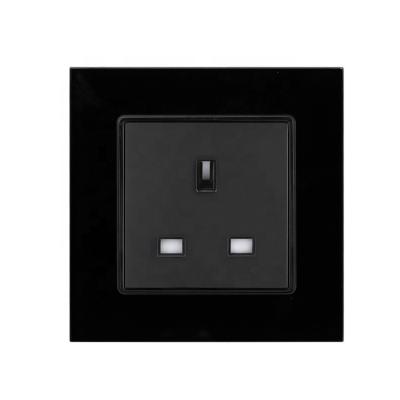 China Residential / General Purpose Black Crystal Glass Panel 13A UK Type 3-PIN Wall Outlet for sale