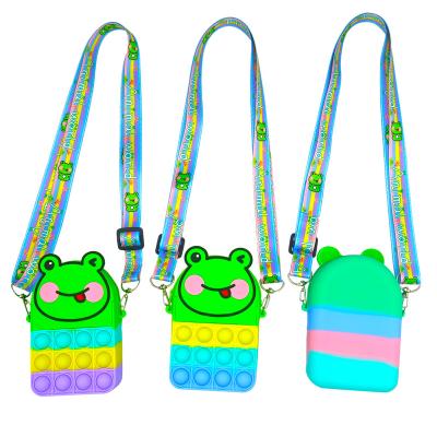 China 2022 Mini Frog Push Up Pop Bubble Cute Busty Person Bag Pop Bubble Cartoon Storage Silicone Pocket Rubber Shoulder Bag for sale