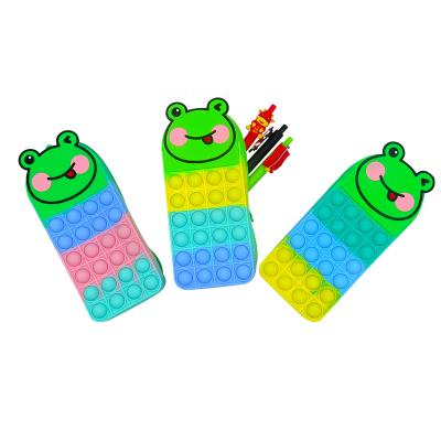 China 2022 fashion school season popit pencil case cute cartoon frog push sound fidgety person toy silicone pen bag stationary for sale