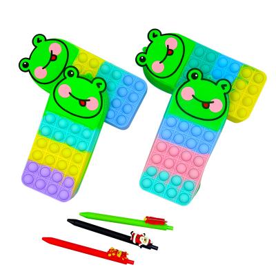 China 2022 cute new style pencil bag for girls small silicone kawaii cartoon frog school pencil case for kids for sale