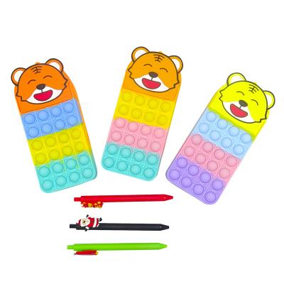 China 2022 Cute Cartoon Pen Box Silicone Tiger Pocket Pencil Case Noise Pushing Cartoon 2022 Multifunctional School Supplies Storage Bag for sale