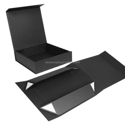 China Recyclable Matte Black Magnetic Closure Paper Custom Hot Stamping Gift Box For Clothes Rectangular Folding Ribbon Handle Apparel Packaging for sale