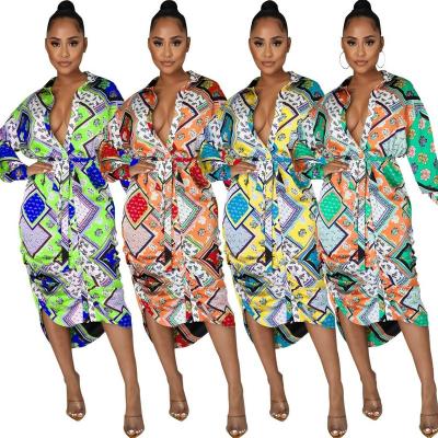 China 2021 Anti-Static Women Plus Size Dress Long Sleeve Bodycon Print L-4xl Loose Casual Outfits for sale