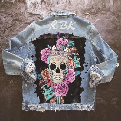 China Reversible 2021 autumn fashion hollow clothing jeans jacket coated ripped ladies plus size denim jacket women for sale