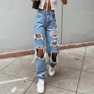 China Wholesale QUICK DRY Bell Bottom Women's Ripped Elastic Jeans Rocket Waist Denim Highs for sale