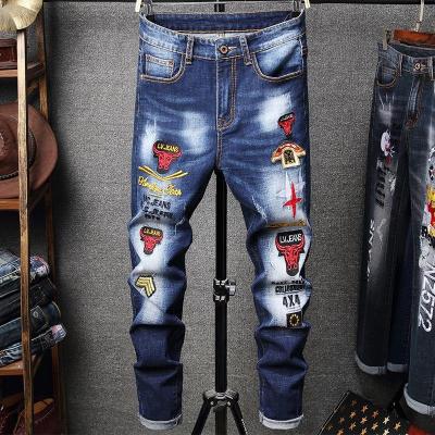 China New Design QUICK DRY Fashion Embroidered Skinny Washed Stretch Denim Pants Wholesale Elastic Skinny Black Jeans Men for sale