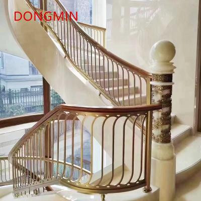 China Modern Gold solid aluminum plate carved stair column guardrail stair handrail railing simple modern villa home for sale