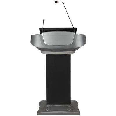 China Cheap Conference Room Lectern with Wireless Speaker and Microphone Amplifier Plastic Podium (Top Wooden Cover) for sale